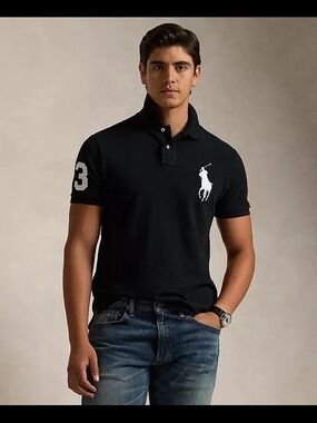 Polo Ralph Lauren Men’s Big Pony Mesh Polo Shirt - Black & White 2XLT